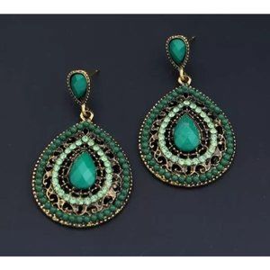 Large Green Crystal Teardrop Earrings,  Boho